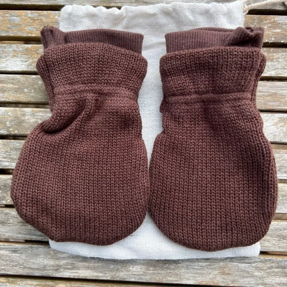 NEW Goumi Kids Hide Knit Baby Mitts 3-6 mo Organic Cotton Brown Fall Gloves